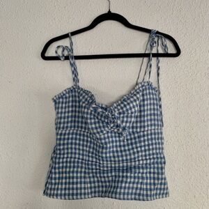 Reformation Linen Blue White Gingham Cami Sweetheart Neckline